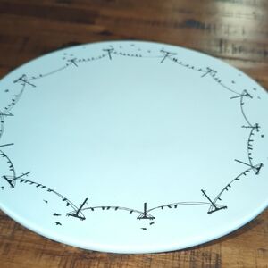 Lineman Cake Plate Pedestal Stand Black Birds Fishs Eddy